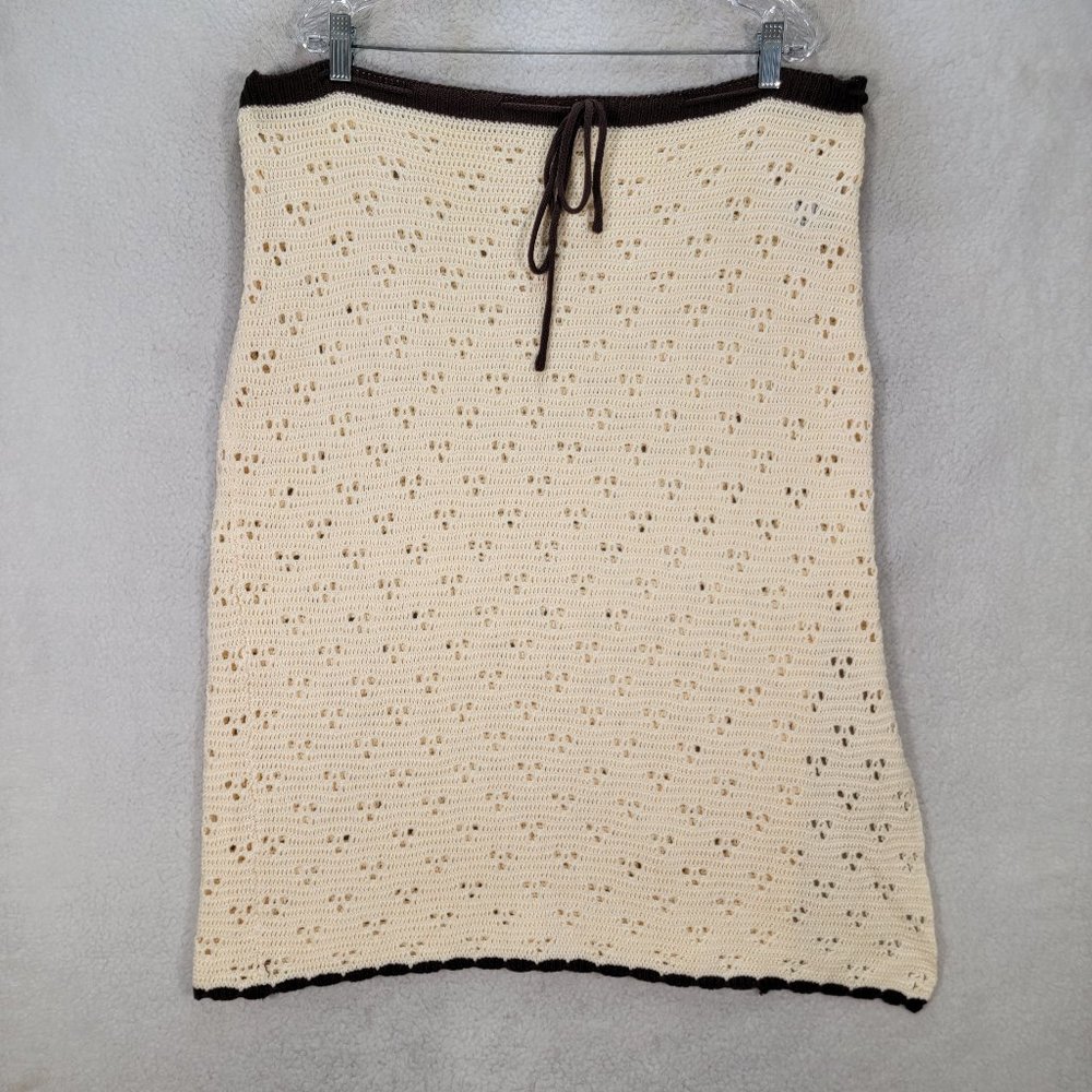 Cider Ivory Crocheted Split Knitted Sheer Slit Sexy Layering Trendy Maxi Skirt